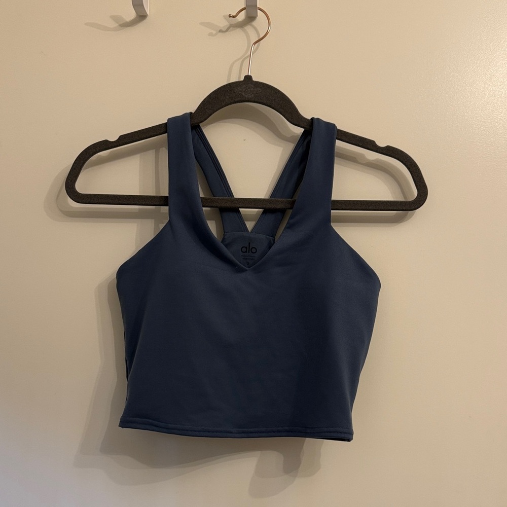 Alo Strappy Navy Blue Sports Crop Top - Real Bra Tank Size S